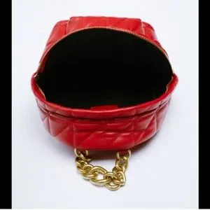 Zara | Bags | Zara Quilted Puffy Gold Chain Backpack Red New  display picture 2